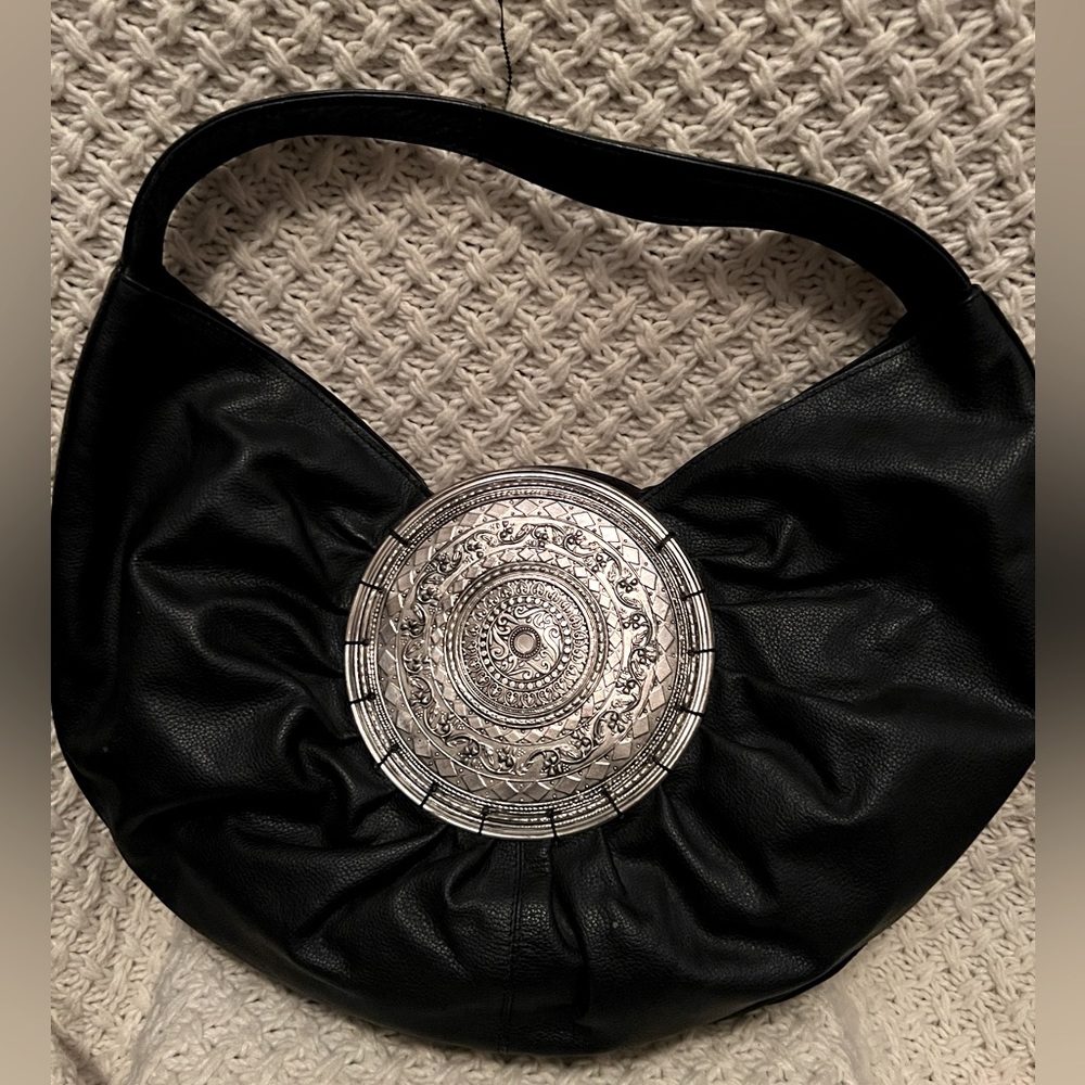 Chico’s black leather medallion hobo